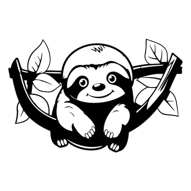 Vector cute cartoon sloth sitting on a branch