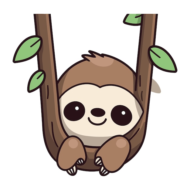 Vector cute cartoon sloth sitting on a tree vector illustration