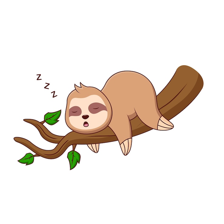 Vector cute cartoon sloth sleeping on a branch. vector illustration. cartoon cute animal