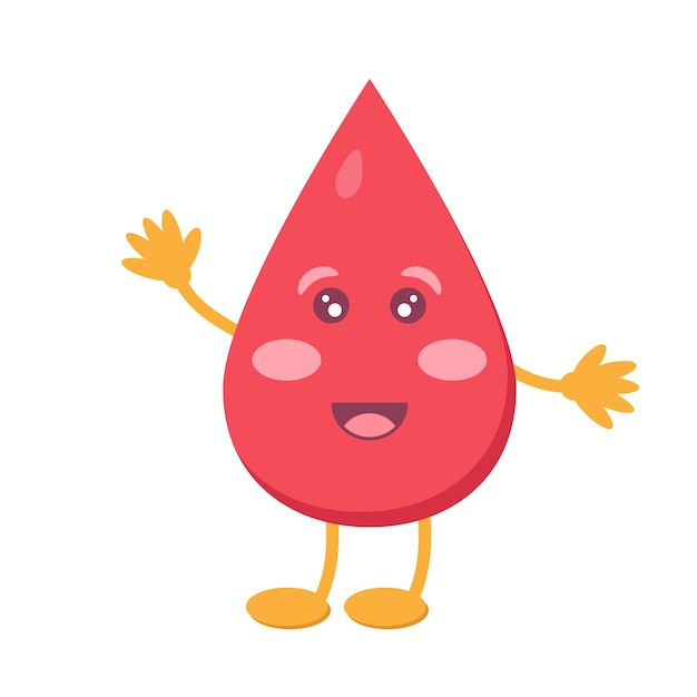 Cute cartoon smiling drops of blood Vector flat illustration