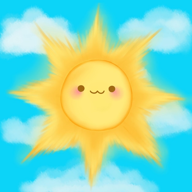 Cute cartoon smiling sun clouds sky kawaii anime manga