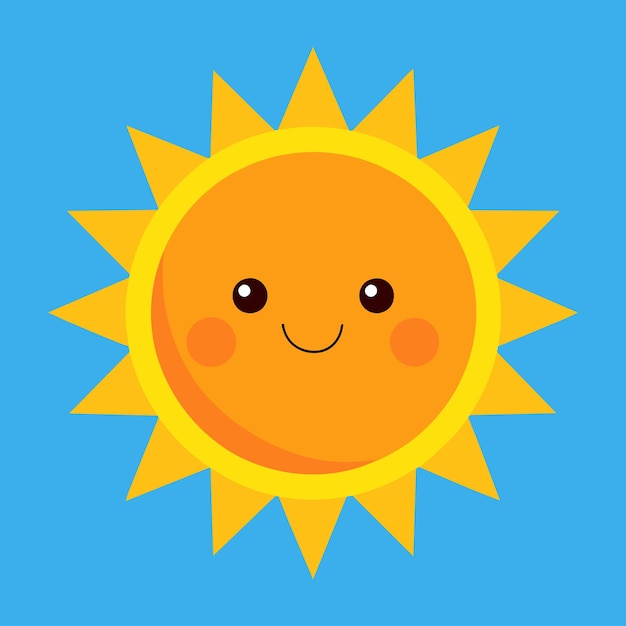 Vector cute cartoon smiling sun funny sun vector on an isolated backgroun