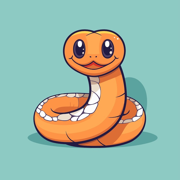 Cute cartoon snake character Vector illustration isolated on blue background