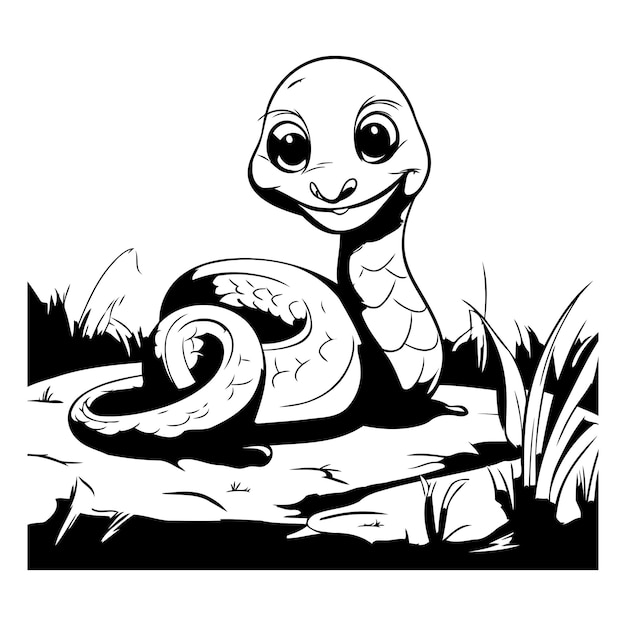 Cute cartoon snake Vector illustration Black and white colors