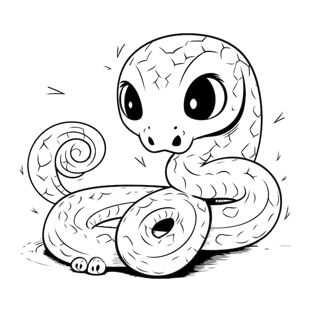 Vector cute cartoon snake vector illustration for coloring book or page