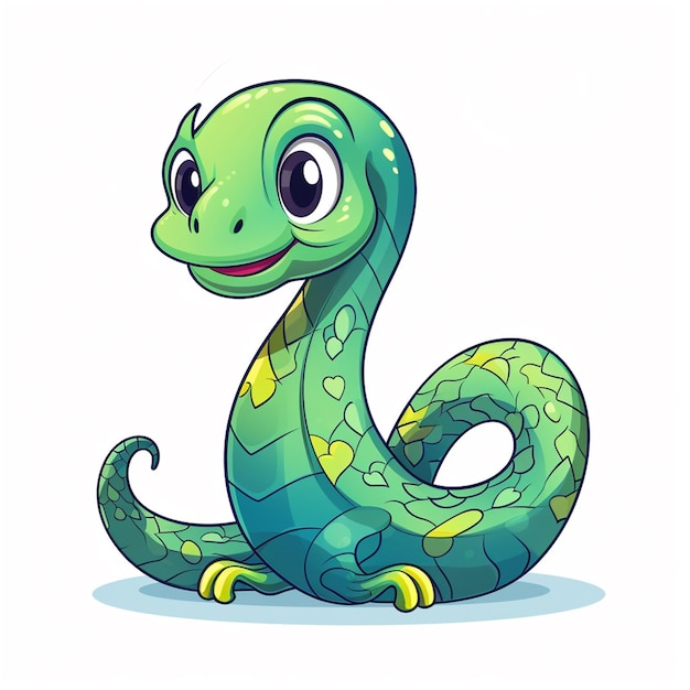 Cute cartoon snake with flowers on white background Vector illustration