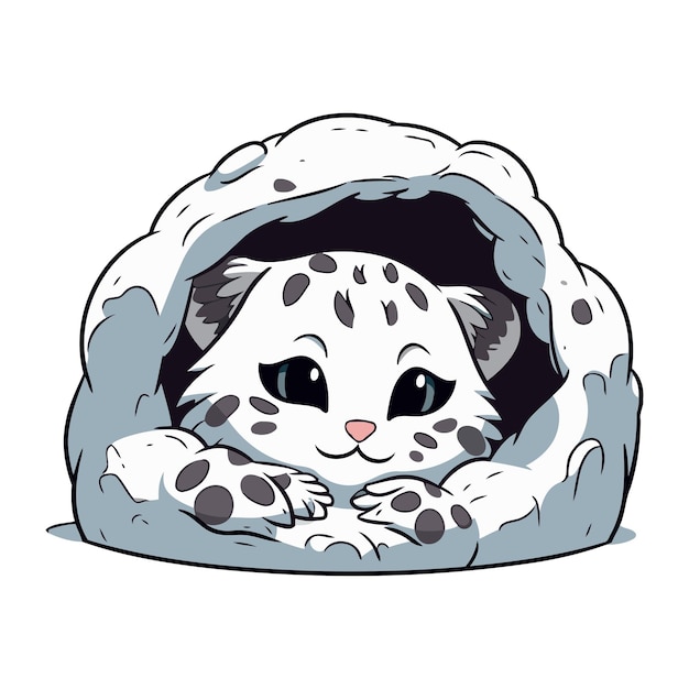 Cute cartoon snow leopard in a hood Vector illustration