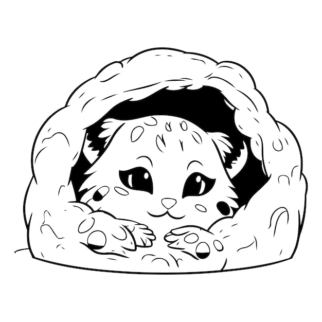 Cute cartoon snow leopard in a hood Vector illustration