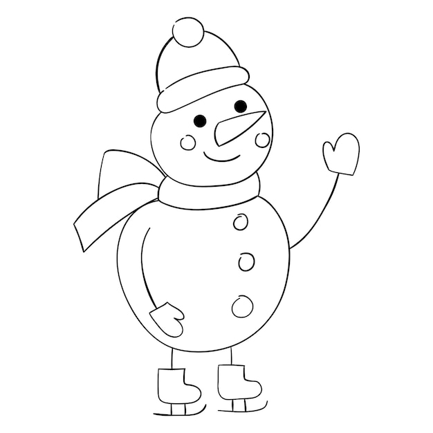 Cute cartoon snowman with a thin line Vector illustration of a doodle