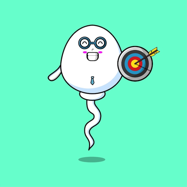 Cute cartoon sperm businessman holding target and arrow with happy expression in flat modern style