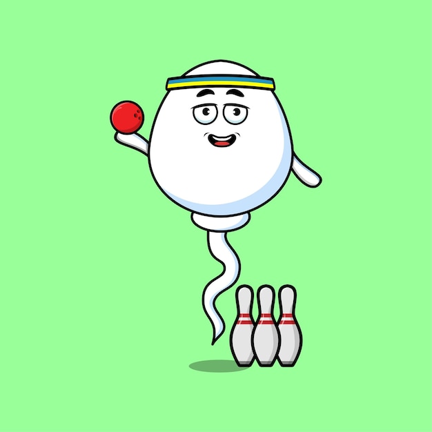 Cute cartoon sperm character playing bowling