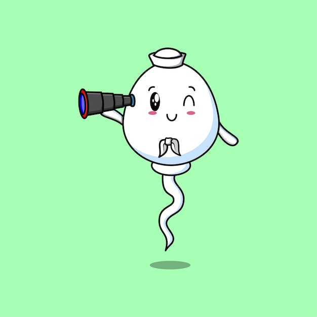 Cute cartoon sperm sailor with hat and using binocular cute modern style design