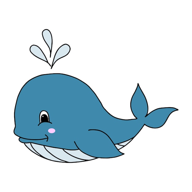 Cute cartoon sperm whale isolated on white background Children vector illustration in doodle style