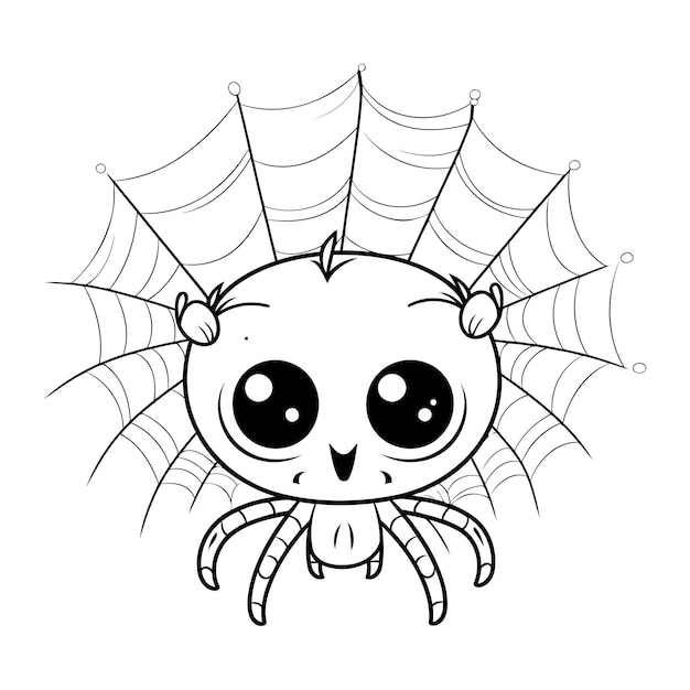 Cute cartoon spider black and white vector illustration for coloring book