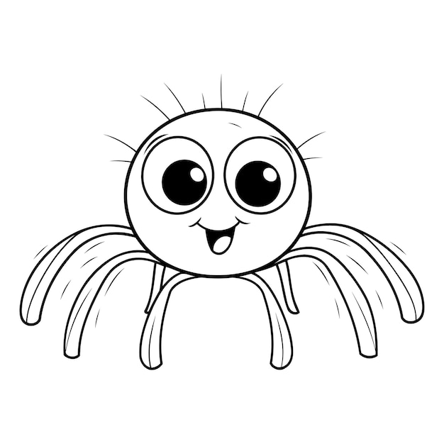 Vector cute cartoon spider isolated on white background black and white vector illustration