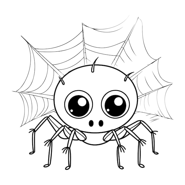 Vector cute cartoon spider isolated on white background black and white vector illustration