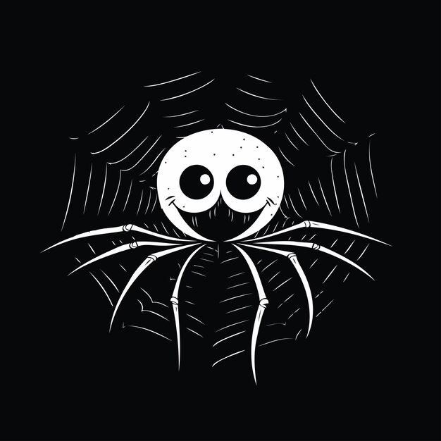 Cute cartoon spider on a web Vector illustration on black background