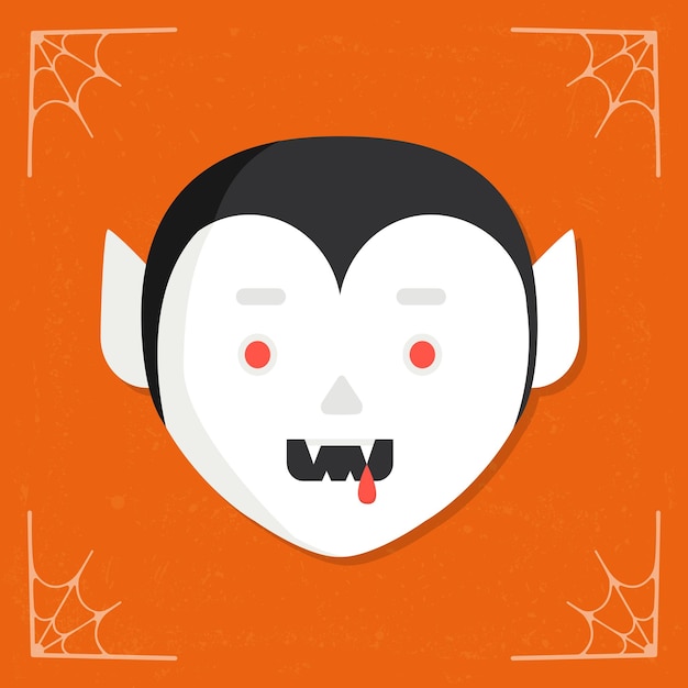 Vector cute cartoon spooky vampire character head vector halloween illustration on orange background