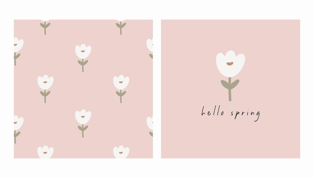 Cute cartoon spring flowers awesome vector print and seamless pattern