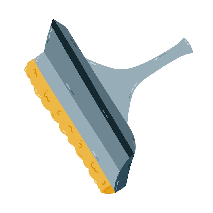 Vector cute cartoon squeegee mop to wash window mirror ceiling walls hand drawn squeegee scraper