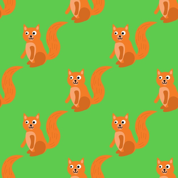 Cute cartoon squirrel in flat style seamless pattern. Woodland animal background.