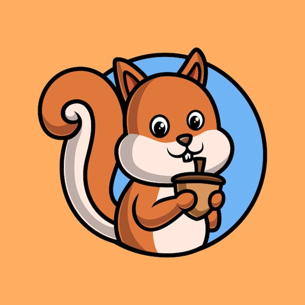 Cute cartoon squirrel holding nut vector illustration