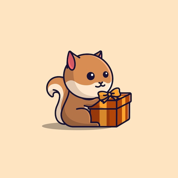 Cute cartoon squirrel with giftbox