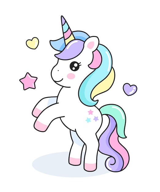 cute cartoon standing unicorn vector illustration