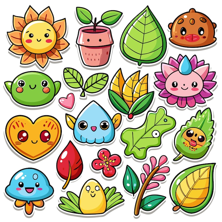 वेक्टर cute cartoon stickers with nature elements