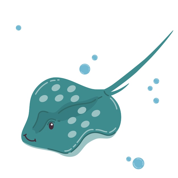 cute cartoon stingray in flat style isolated on white background happy sea animal