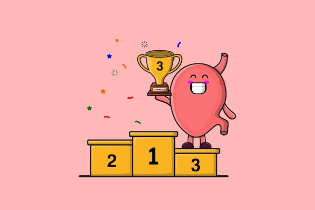 Cute cartoon Stomach character as the third winner with happy expression in modern illustration