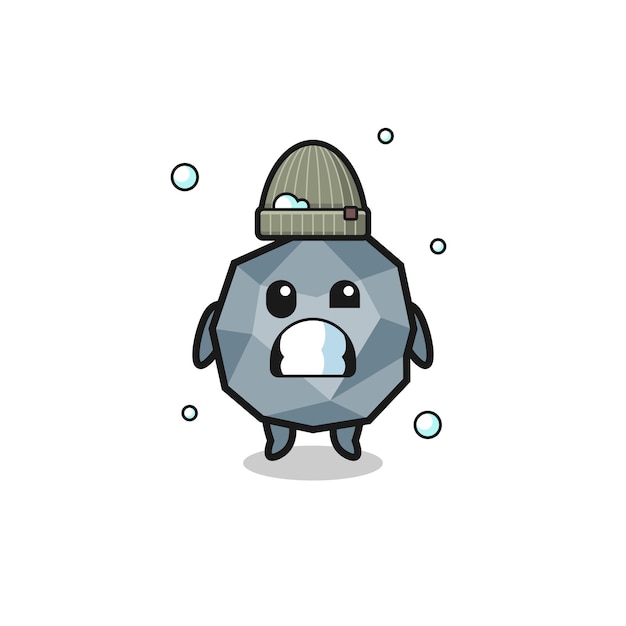 Cute cartoon stone with shivering expression cute design