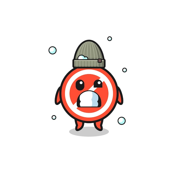 Cute cartoon stop sign with shivering expression