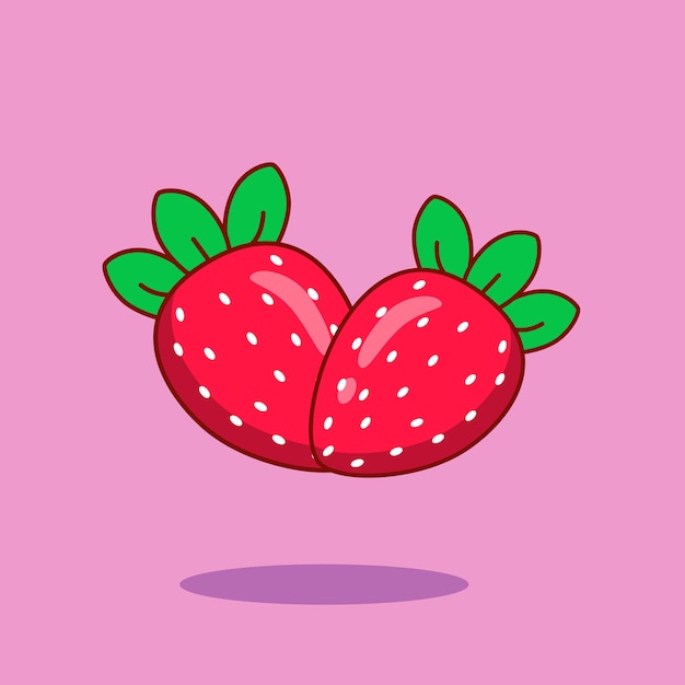 Cute cartoon fragole illustrazione vettoriale di frutta cibo sano