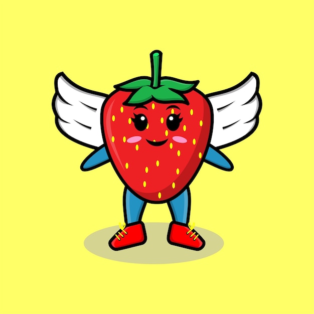 Cute cartoon strawberry character wearing wings in modern style design for tshirt sticker etc