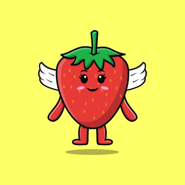 モダンなスタイルのデザインで翼を身に着けているかわいい漫画のイチゴのキャラクター