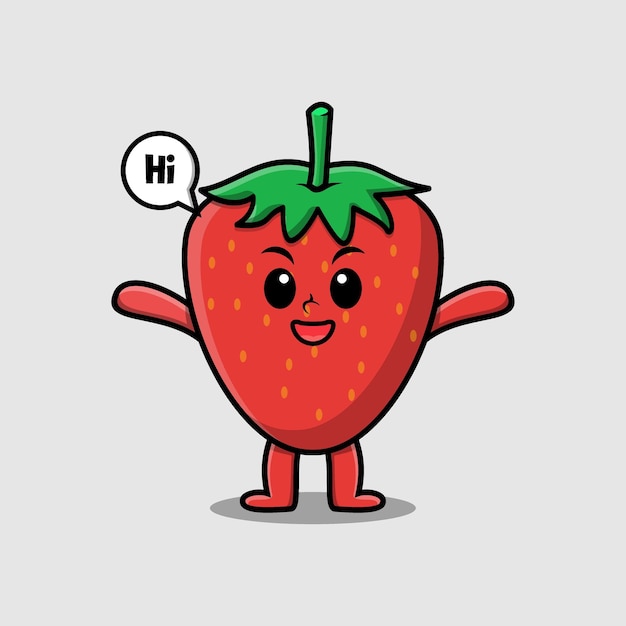 Cute cartoon strawberry character with happy expression in modern style design