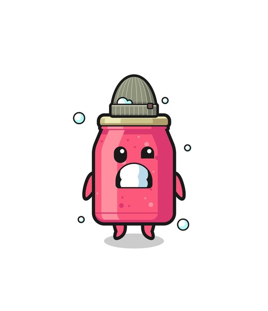 Cute cartoon strawberry jam with shivering expression