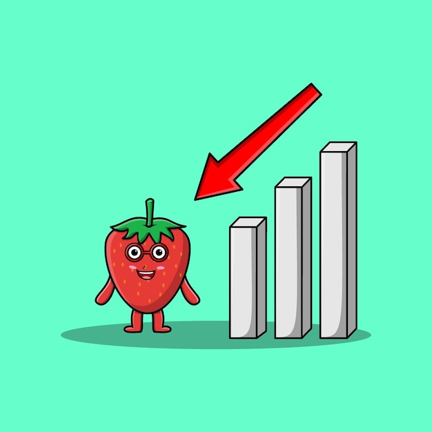 평면 현대적인 디자인의 다운 사인 그래픽 일러스트와 함께 귀여운 만화 딸기