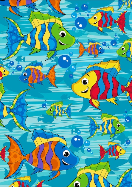 海のパターンの下でかわいい漫画ストライプ熱帯魚