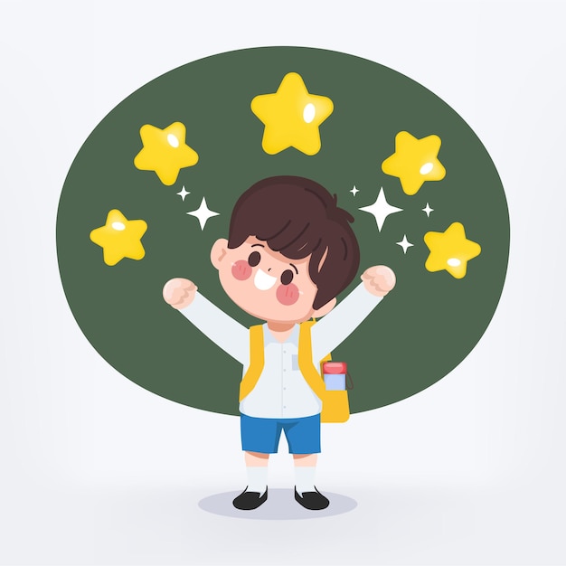 Cute cartoon student boy cheerful back to school character.