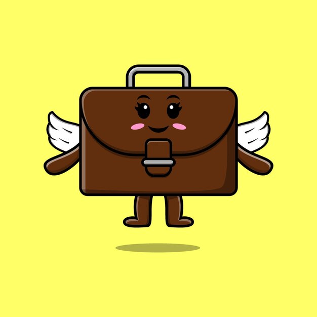 Cute cartoon suitcase character wearing wings in modern style design