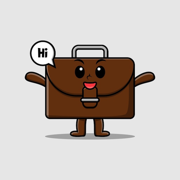 Cute cartoon suitcase character with happy expression in modern style design