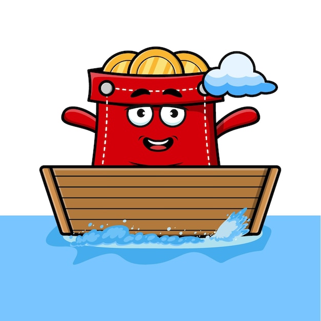 cute cartoon suitcase get on boat in vector character illustration