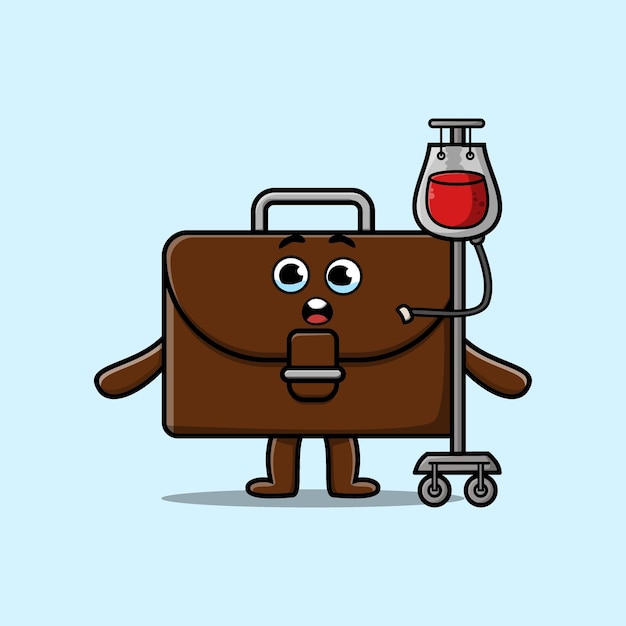 Cute cartoon of suitcase having blood transfusion