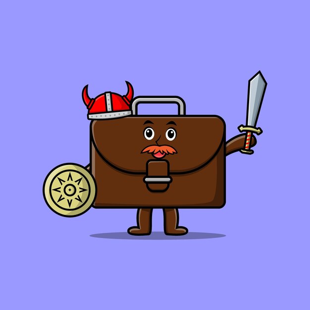 Cute cartoon suitcase viking pirate holding ax