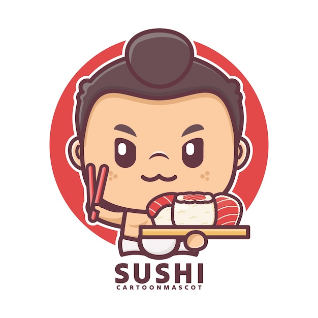 cute cartoon sumo with sushi