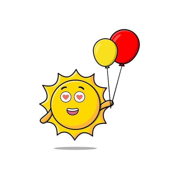 Cute cartoon sun floating with balloon