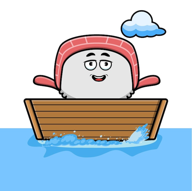 Cute cartoon sushi get on boat