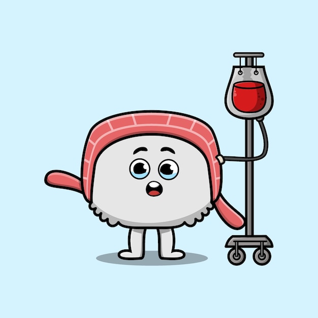 Cute cartoon of sushi having blood transfusion